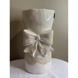 Dwell Studios Iridescent White Ceramic Bow Coquette Vase  New